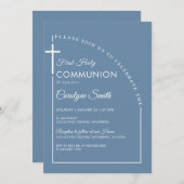 ブルーウォーター色最初の聖餐式の少年 招待状 (正面/裏面)