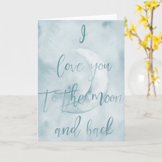 ブルーウォーター色月と背中にあなたを愛している カード (黄色い花)