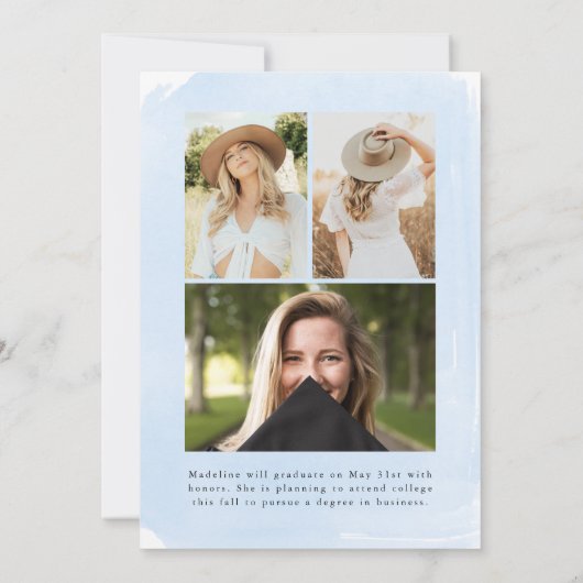 ブルーウォーター色洗浄4写真卒業 案内状 (裏面)