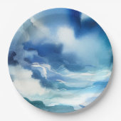 ブルーウォーター色海水波誕生日パーティー ペーパープレート (正面)