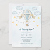 ブルーウォーター色熱気球ボーイ1st誕生日 招待状 (正面)