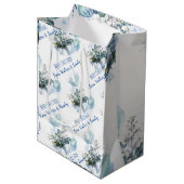 ブルーウォーター色秋名前をカスタムするクリスマスプレゼント ミディアムペーパーバッグ (正面アングル)