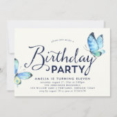 ブルーウォーター色蝶誕生日招待状 招待状 (正面)