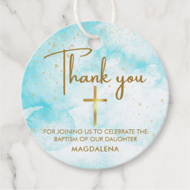 ブルーウォーター色金ゴールドクロスバプテスマありがとうご好意 フェイバータグ