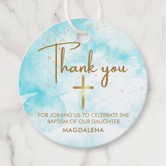 ブルーウォーター色金ゴールドクロスバプテスマありがとうご好意 フェイバータグ (正面)