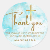 ブルーウォーター色金ゴールドクロスバプテスマありがとうご好意 ラウンドシール (正面)