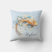 ブルーウォーター色金ゴールドコイ魚パーソナライズされた クッション (裏面)