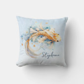 ブルーウォーター色金ゴールドコイ魚パーソナライズされた クッション (正面)