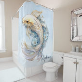 ブルーウォーター色金ゴールドコイ魚パーソナライズされた シャワーカーテン (インサイチュ)