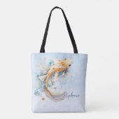 ブルーウォーター色金ゴールドコイ魚パーソナライズされた トートバッグ (裏面)