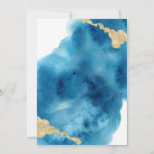 ブルーウォーター色金ゴールドフォトお祝いオブ・ライフ 招待状 (裏面)