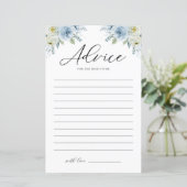 ブルーウォーター花模様ベビーシャワーアドバイスカード (スタンド正面)