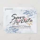 ブルーウォーター葉カラーシックウェディング日付を保存 ポストカード (正面/裏面)