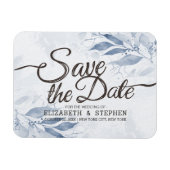 ブルーウォーター葉カラーシックウェディング日付を保存 マグネット (横)