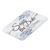 ブルーウォーター葉カラーシックウェディング日付を保存 マグネット (左側)