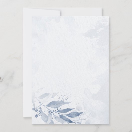 ブルーウォーター葉カラーフラワーボ結婚タニカル 招待状 (裏面)