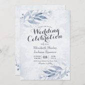 ブルーウォーター葉カラーフラワーボ結婚タニカル 招待状 (正面/裏面)