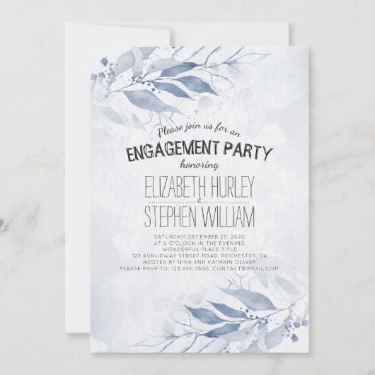ブルーウォーター葉カラーフラワー婚約パーティ 招待状 (正面)
