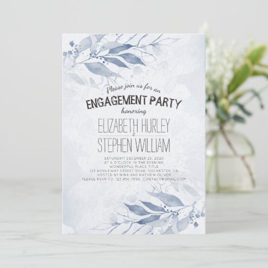 ブルーウォーター葉カラーフラワー婚約パーティ 招待状 (スタンド正面)