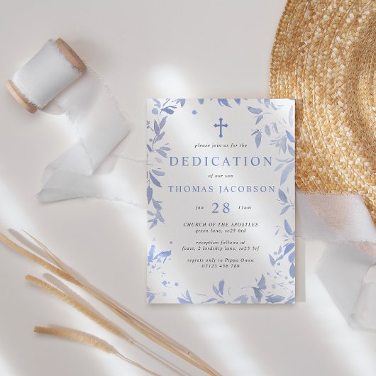 ブルーウォーター葉カラーベビー献身&バプテスマ 招待状