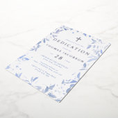 ブルーウォーター葉カラーベビー献身&バプテスマ 箔招待状 (回転した状態)