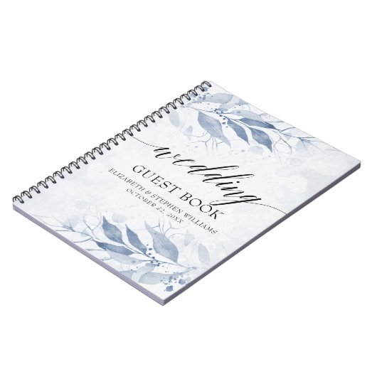 ブルーウォーター葉カラーボタニッ結婚クのゲストブック ノートブック (左側)