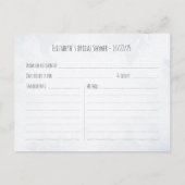 ブルーウォーター葉カラーモダンブライダルシャワーレシピ インビテーションポストカード (裏面)