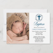 ブルーウォーター葉カラーリースボーイフォトバプテスマ 招待状 (正面)