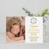 ブルーウォーター葉カラーリースボーイフォトバプテスマ 箔招待状 (立ち正面)