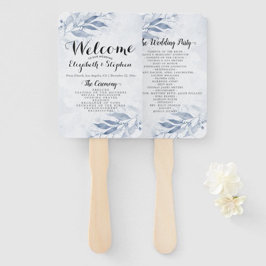 ブルーウォーター葉カラー結婚式 プログラム ハンドファン (正面&裏面)