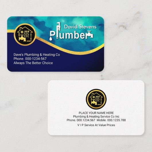 ブルーウォーター金ゴールド波プルマーサービス 名刺 (正面/裏面)