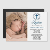 ブルーウォーター離れカラーリースボーイフォトバプテスマMa マグネット招待状 (正面/裏面)