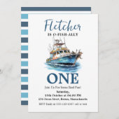 ブルーウォーター魚釣りベッセルファースト誕生日 招待状 (正面/裏面)