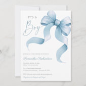 ブルーウォーター・カラー・ボウ男の子のシャワー 招待状 (正面)