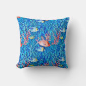 ブルーウォーター、魚とサンゴ大洋 クッション (正面)