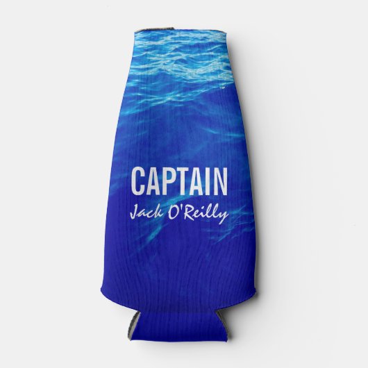 ブルーウォーパーソナライズされたト写真魚釣りボートキャプテン ボトルクーラー (正面)