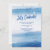 ブルーウォーモダンターカラースクリプト卒業写真 案内状 (裏面)