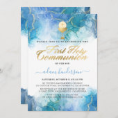 ブルーウォーモダンターカラーボーイファースト聖餐式 招待状 (正面/裏面)