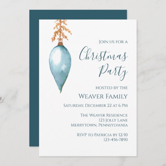 ブルーウォーモダンターカラーボードクリスマスクリスマスパーティー 招待状 (正面/裏面)