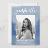 ブルーウォーモダンターカラー写真卒業パーティー 招待状 (正面)