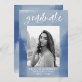 ブルーウォーモダンターカラー写真卒業パーティー 招待状 (正面/裏面)