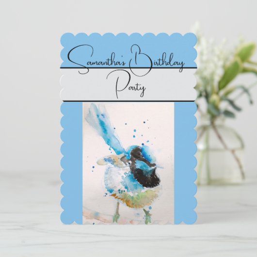 ブルーウォーレンウォーターカラーバースデーパーティーの招待 招待状 (スタンド正面)