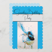 ブルーウォーレンウォーターカラーバースデーパーティーの招待 招待状 (正面/裏面)