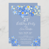 ブルーウォー忘れターカラー – Me-Nots 21歳の誕生日パーティー 招待状 (正面/裏面)