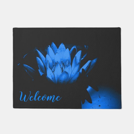 ブルーウォー白熱［赤熱］光を放つターリレンロータスフラワーウェルカムドー ドアマット (正面)