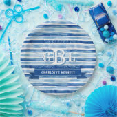 ブルーウォー航海のターカラーストライプフルモノグラム ペーパープレート (パーティー)