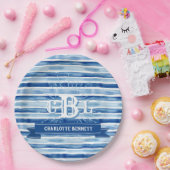 ブルーウォー航海のターカラーストライプフルモノグラム ペーパープレート (パーティー)