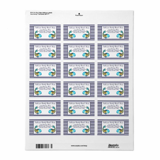 ブルーウォー航海のターカラーフィッシュビーチハウスアドレス ラベル (フルシート)