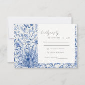 ブルーウォー華美ターカラーフローラピーコッ結婚クス 出欠カード (正面)