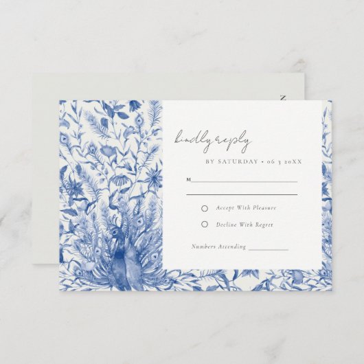 ブルーウォー華美ターカラーフローラピーコッ結婚クス 出欠カード (正面/裏面)